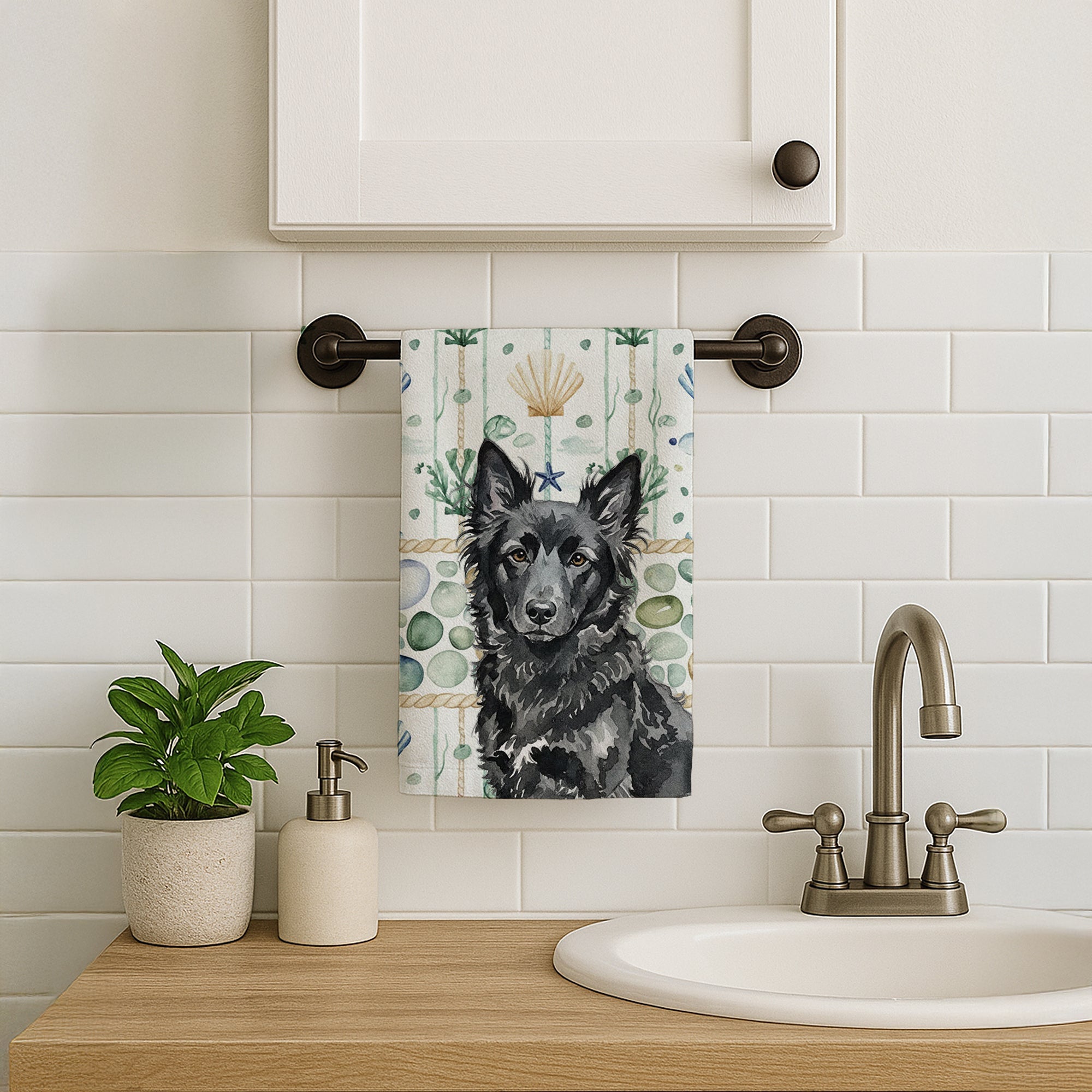 Mudi Coastal Sea Glass Kitchen Towel Velour Plush Front and Cotton Loop Back Machine Washable