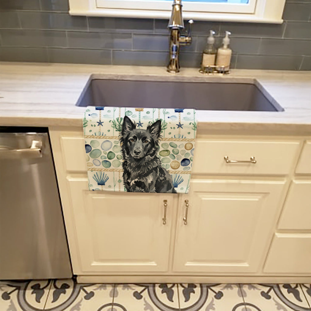 Mudi Coastal Sea Glass Kitchen Towel Velour Plush Front and Cotton Loop Back Machine Washable
