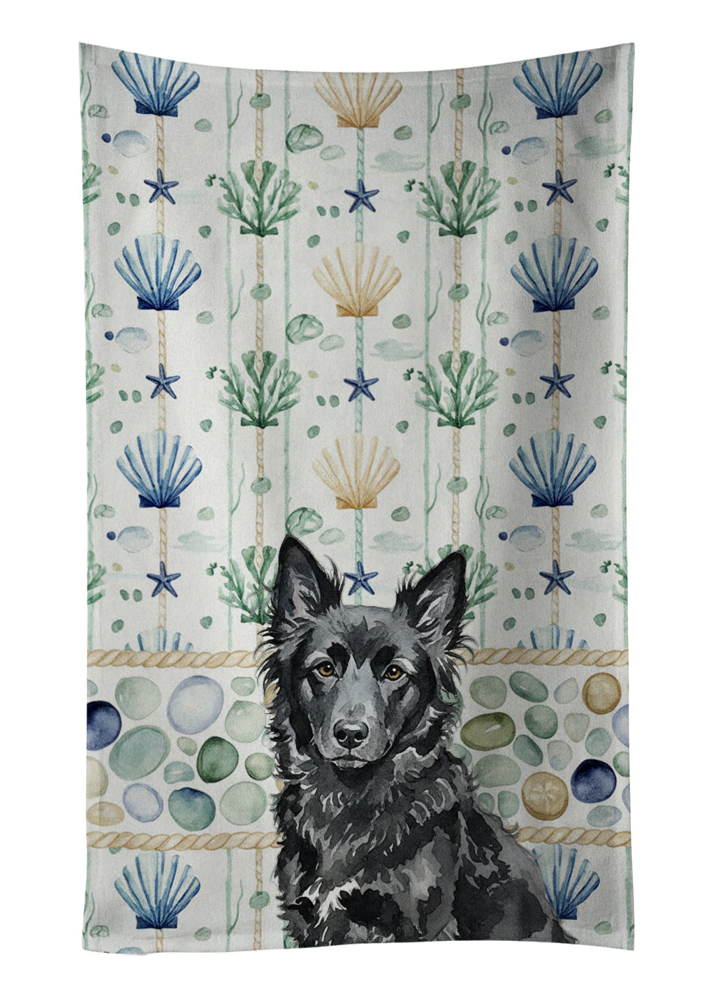 Mudi Coastal Sea Glass Kitchen Towel Velour Plush Front and Cotton Loop Back Machine Washable