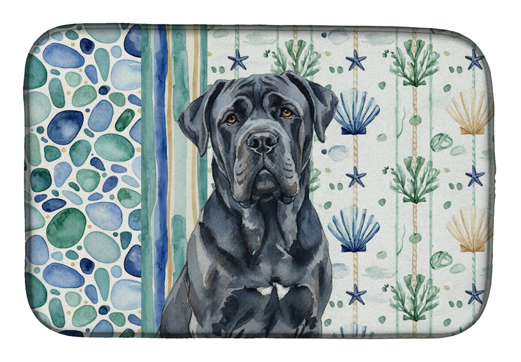 Black Neapolitan Mastiff Coastal Sea Glass Dish Drying Mat Absorbent Dish Drying Mat Pad for Kitchen Counter Dish Drainer Mat for Countertop, 14 x 21", Multicolor