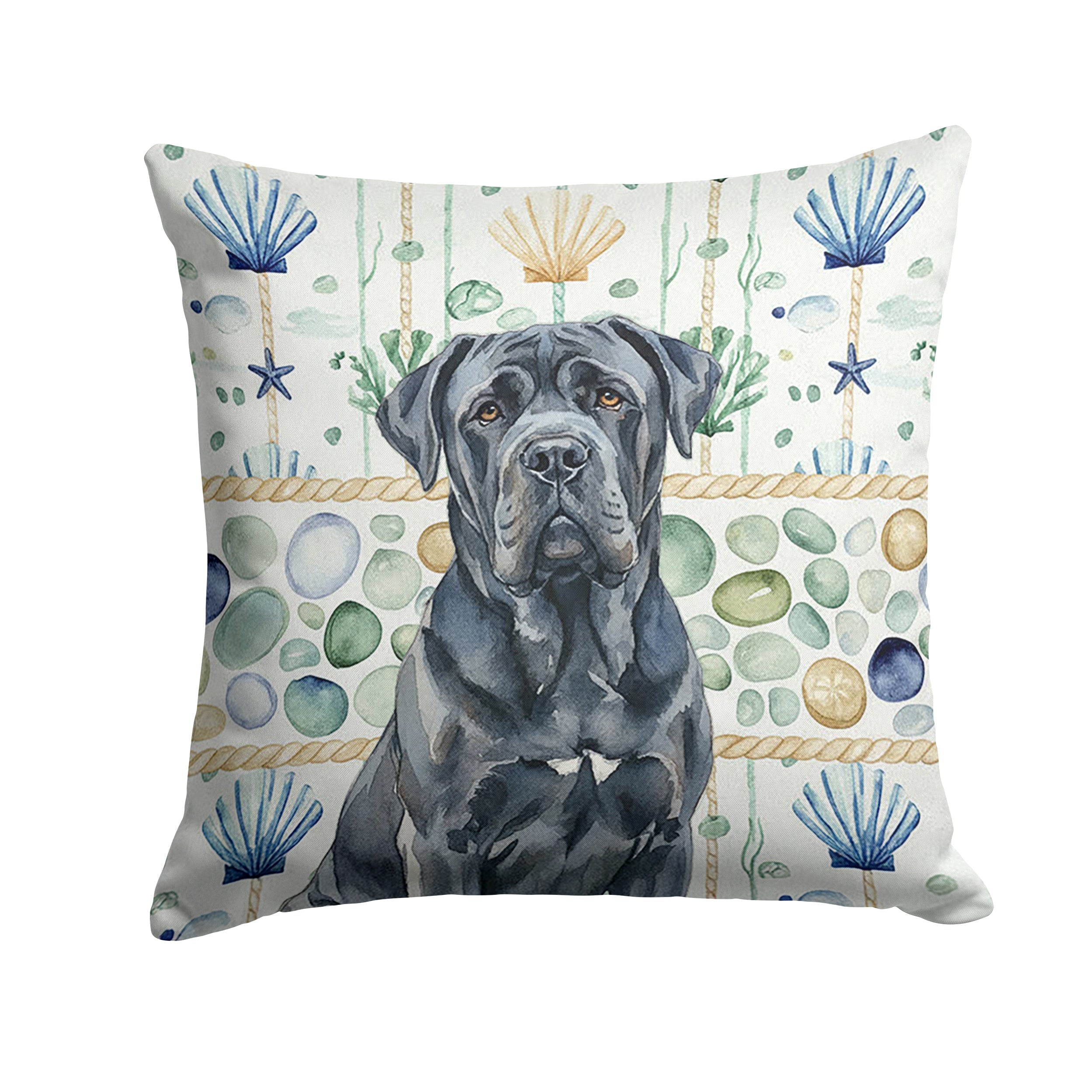 Black Neapolitan Mastiff Coastal Sea Glass Decorative Throw Pillow 18x18 Indoor Outdoor Accent Cushion, Fabric Cover with Insert for Sofa, Bed, Porch & Living Room