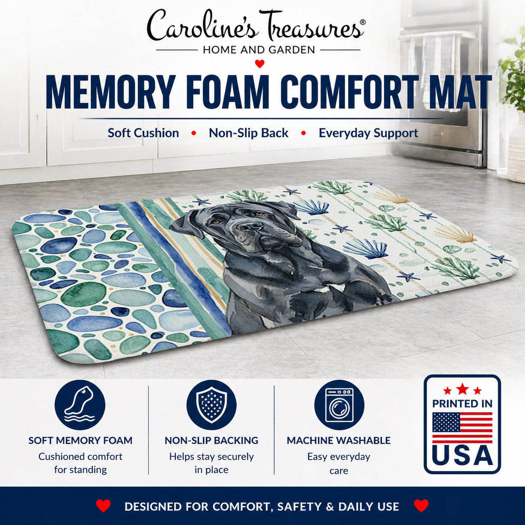 Black Neapolitan Mastiff Coastal Sea Glass Memory Foam Kitchen Mat Machine Washable Anti-Fatigue Cushion Comfort Bath or Kitchen Rug