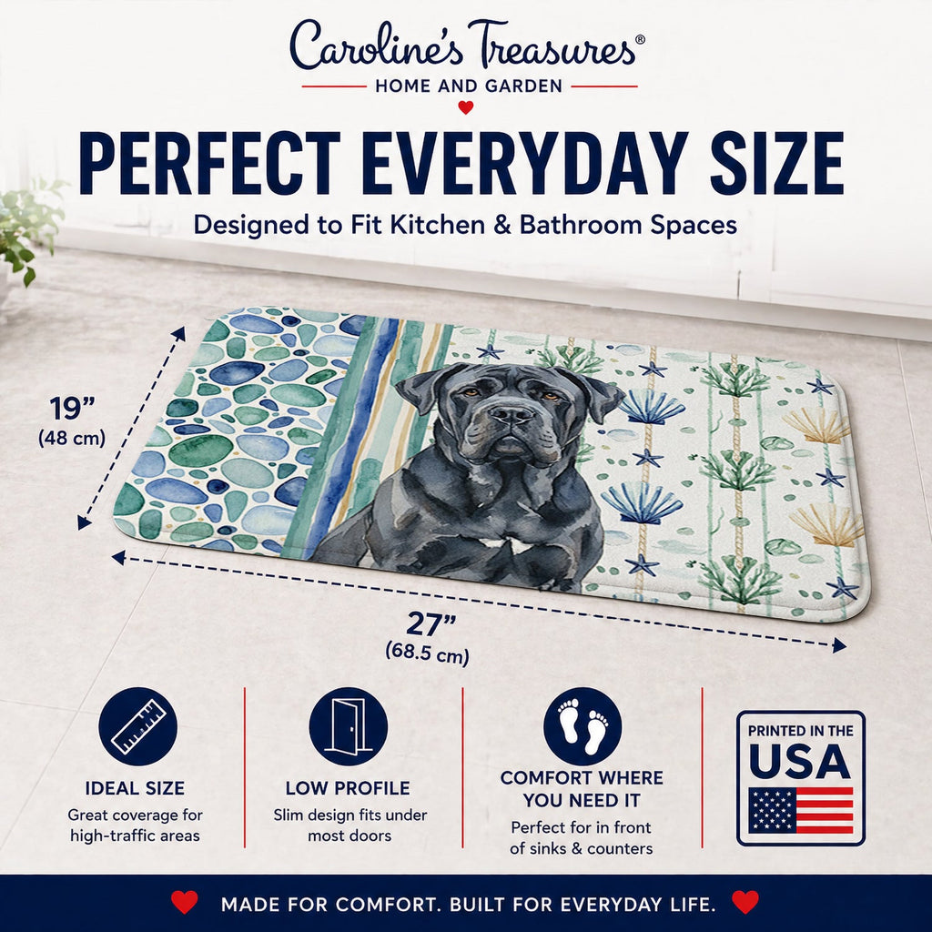 Black Neapolitan Mastiff Coastal Sea Glass Memory Foam Kitchen Mat Machine Washable Anti-Fatigue Cushion Comfort Bath or Kitchen Rug