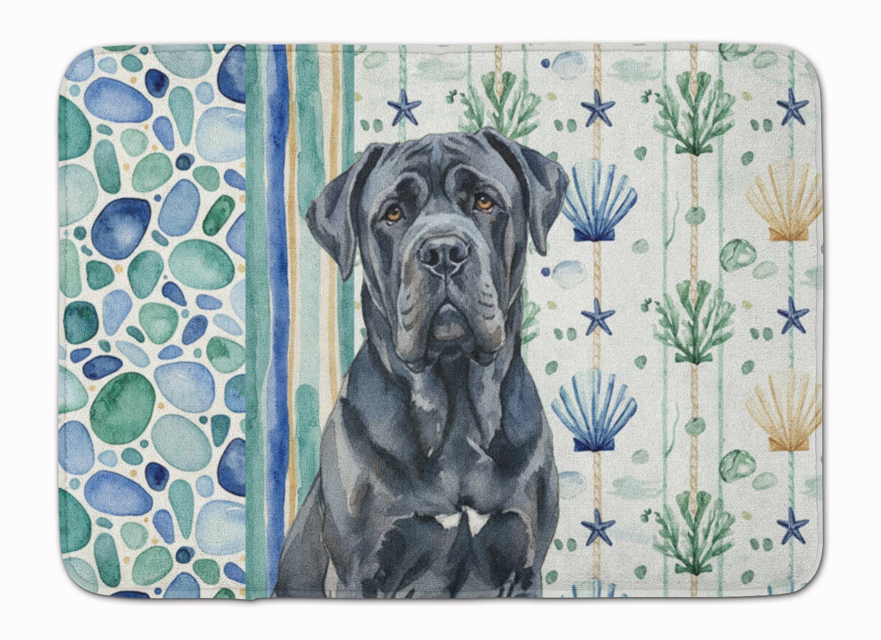 Black Neapolitan Mastiff Coastal Sea Glass Memory Foam Kitchen Mat Machine Washable Anti-Fatigue Cushion Comfort Bath or Kitchen Rug