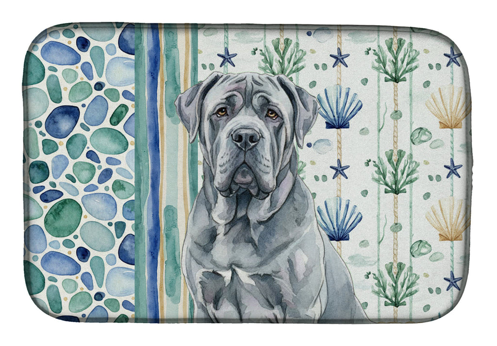 Blue Neapolitan Mastiff Coastal Sea Glass Dish Drying Mat Absorbent Dish Drying Mat Pad for Kitchen Counter Dish Drainer Mat for Countertop, 14 x 21", Multicolor