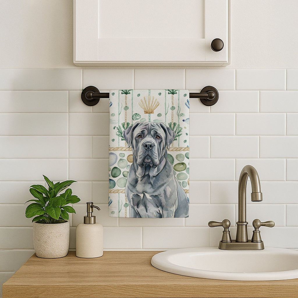 Blue Neapolitan Mastiff Coastal Sea Glass Kitchen Towel Velour Plush Front and Cotton Loop Back Machine Washable