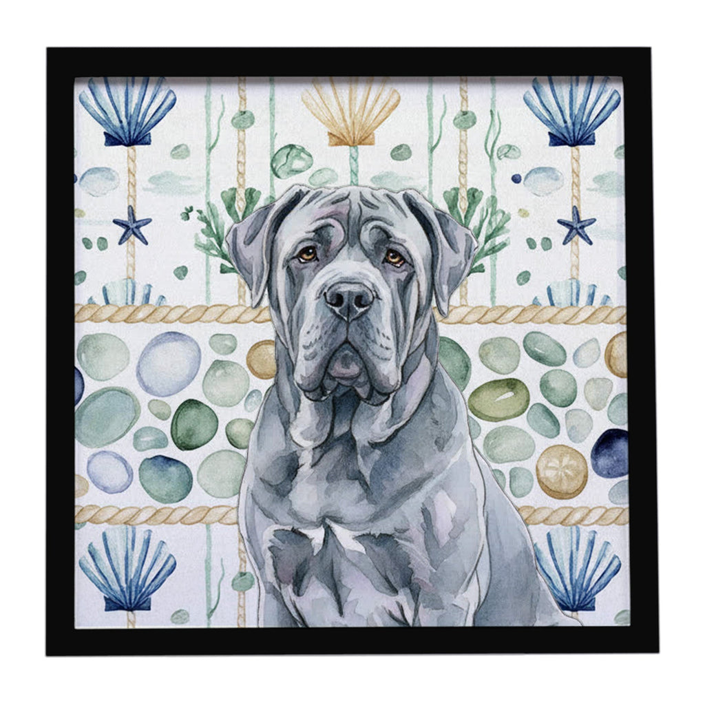 Blue Neapolitan Mastiff Coastal Sea Glass Framed Metal Print Bathroom, Kitchen, Office, Home Decor Wall Art Ready to Hang, Square, 8X8