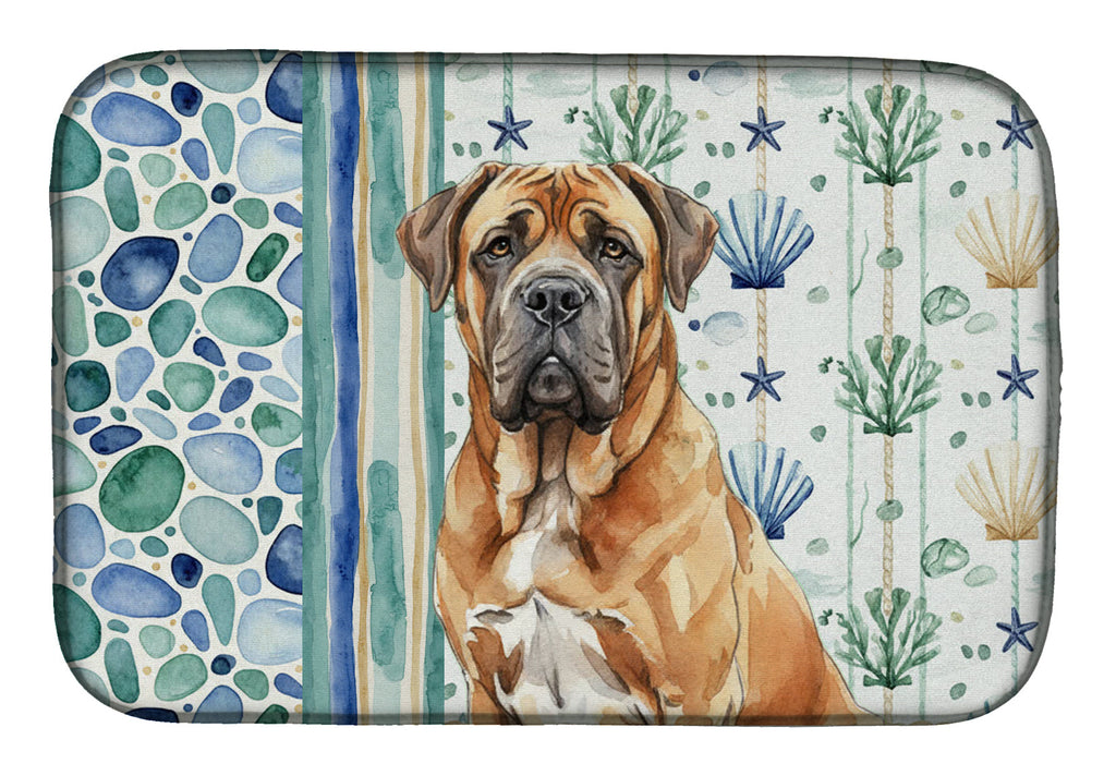 Neapolitan Mastiff Coastal Sea Glass Dish Drying Mat Absorbent Dish Drying Mat Pad for Kitchen Counter Dish Drainer Mat for Countertop, 14 x 21", Multicolor