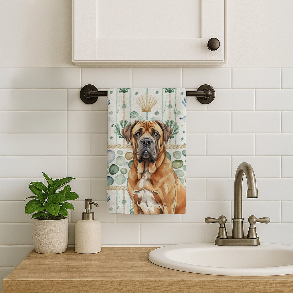 Neapolitan Mastiff Coastal Sea Glass Kitchen Towel Velour Plush Front and Cotton Loop Back Machine Washable