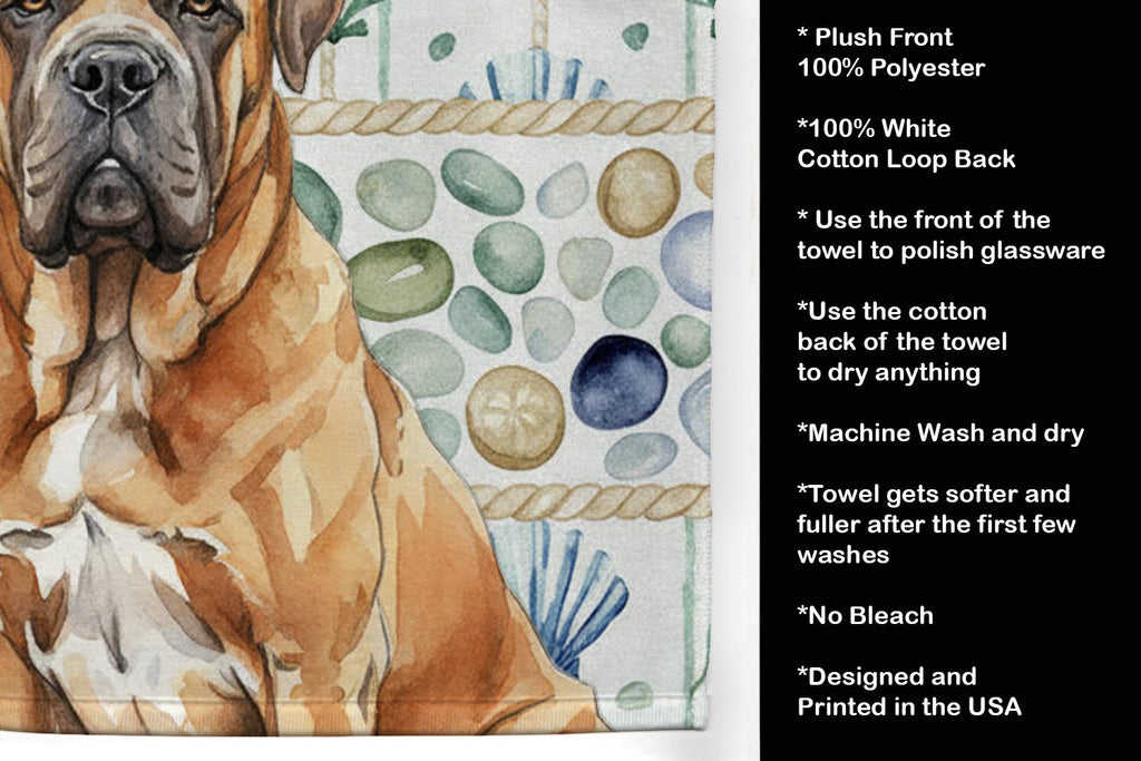 Neapolitan Mastiff Coastal Sea Glass Kitchen Towel Velour Plush Front and Cotton Loop Back Machine Washable