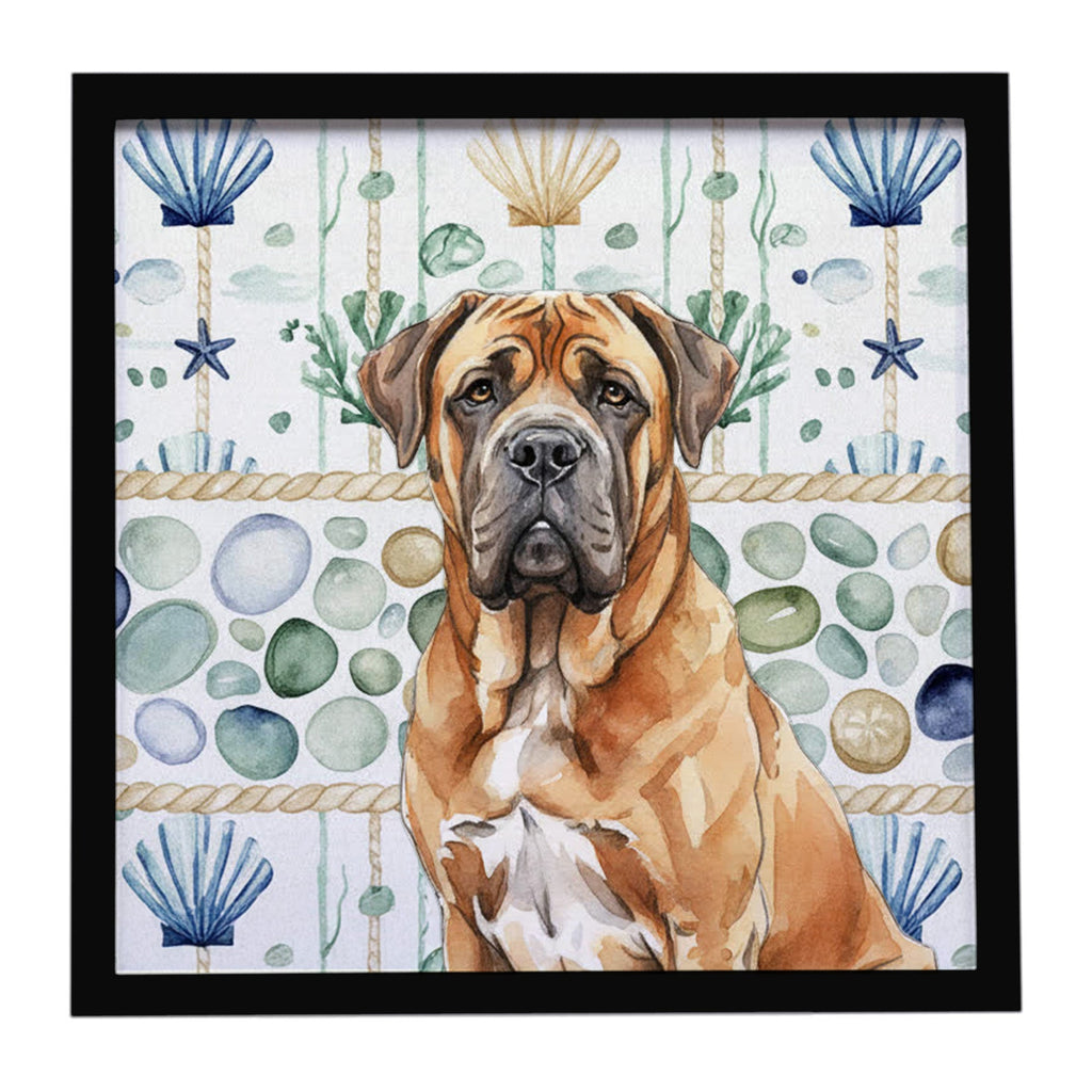 Neapolitan Mastiff Coastal Sea Glass Framed Metal Print Bathroom, Kitchen, Office, Home Decor Wall Art Ready to Hang, Square, 8X8