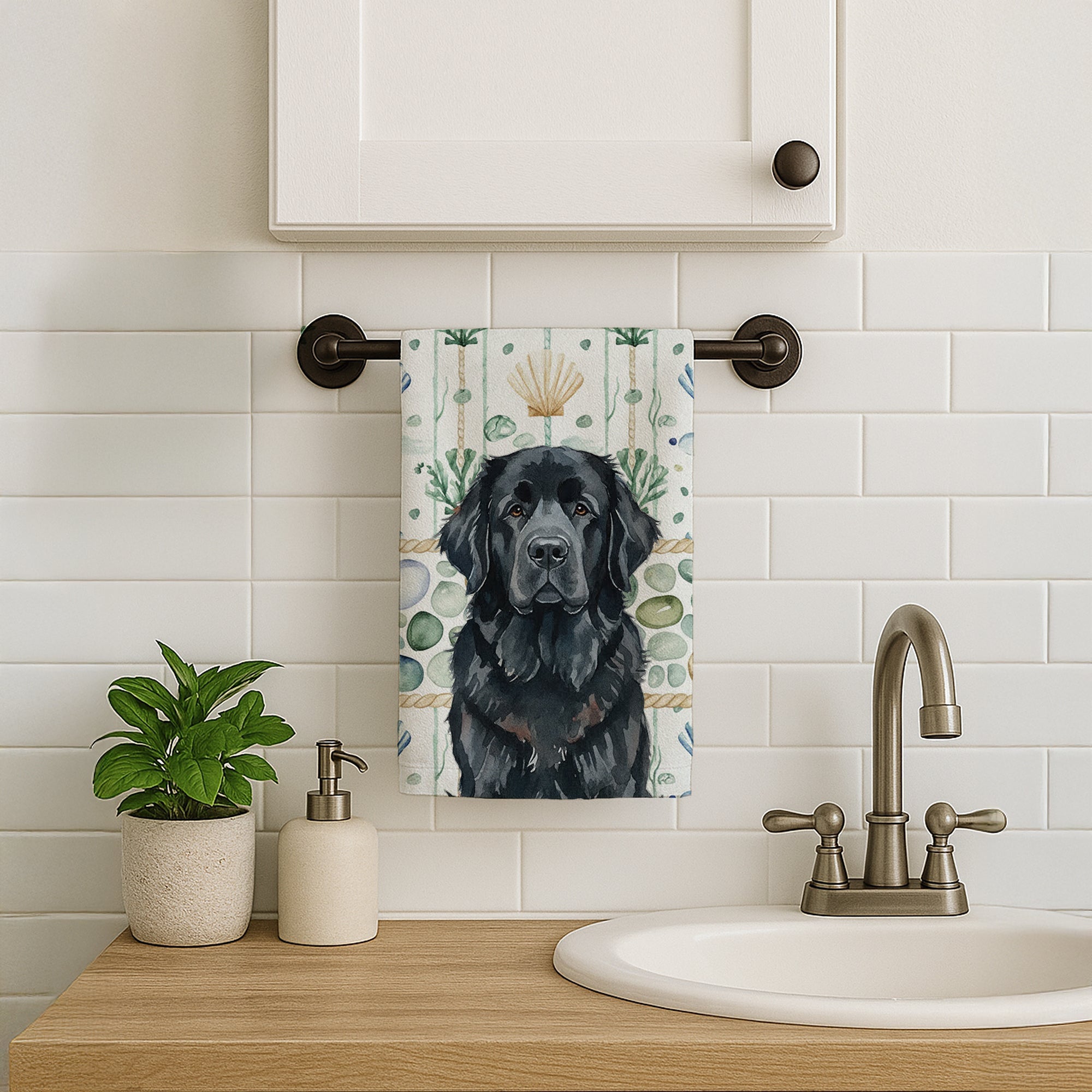 Black Newfoundland Coastal Sea Glass Kitchen Towel Velour Plush Front and Cotton Loop Back Machine Washable