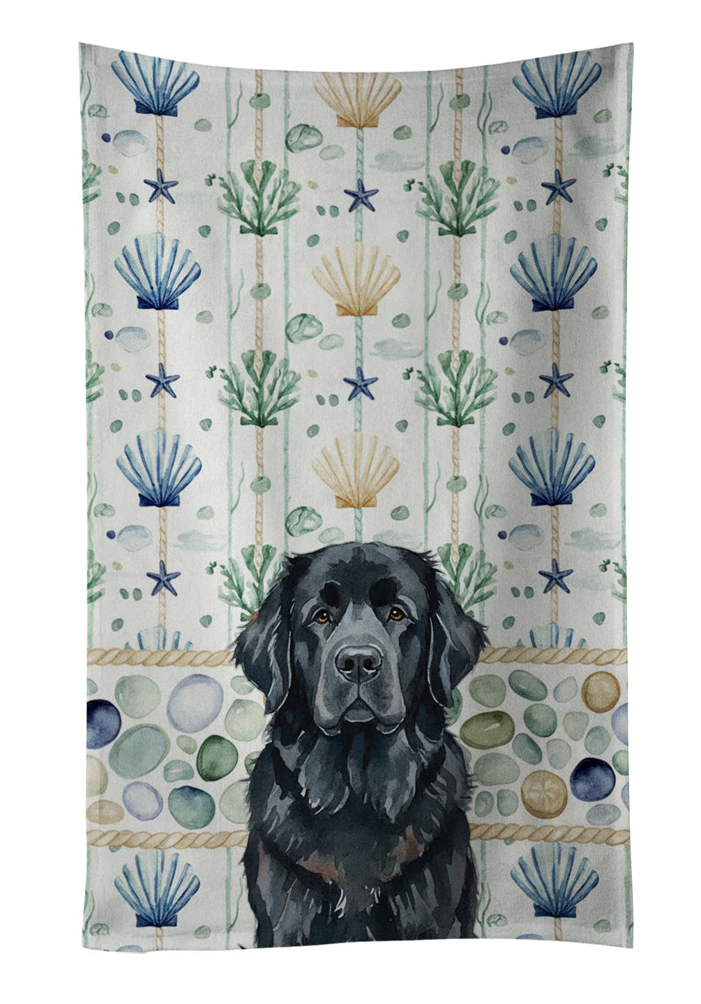 Black Newfoundland Coastal Sea Glass Kitchen Towel Velour Plush Front and Cotton Loop Back Machine Washable