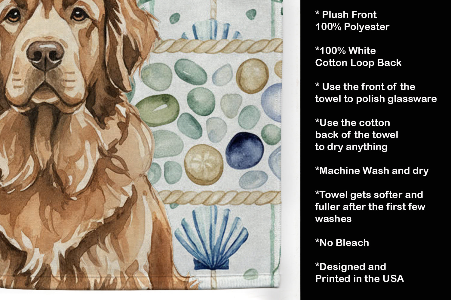 Brown Newfoundland Coastal Sea Glass Kitchen Towel Velour Plush Front and Cotton Loop Back Machine Washable