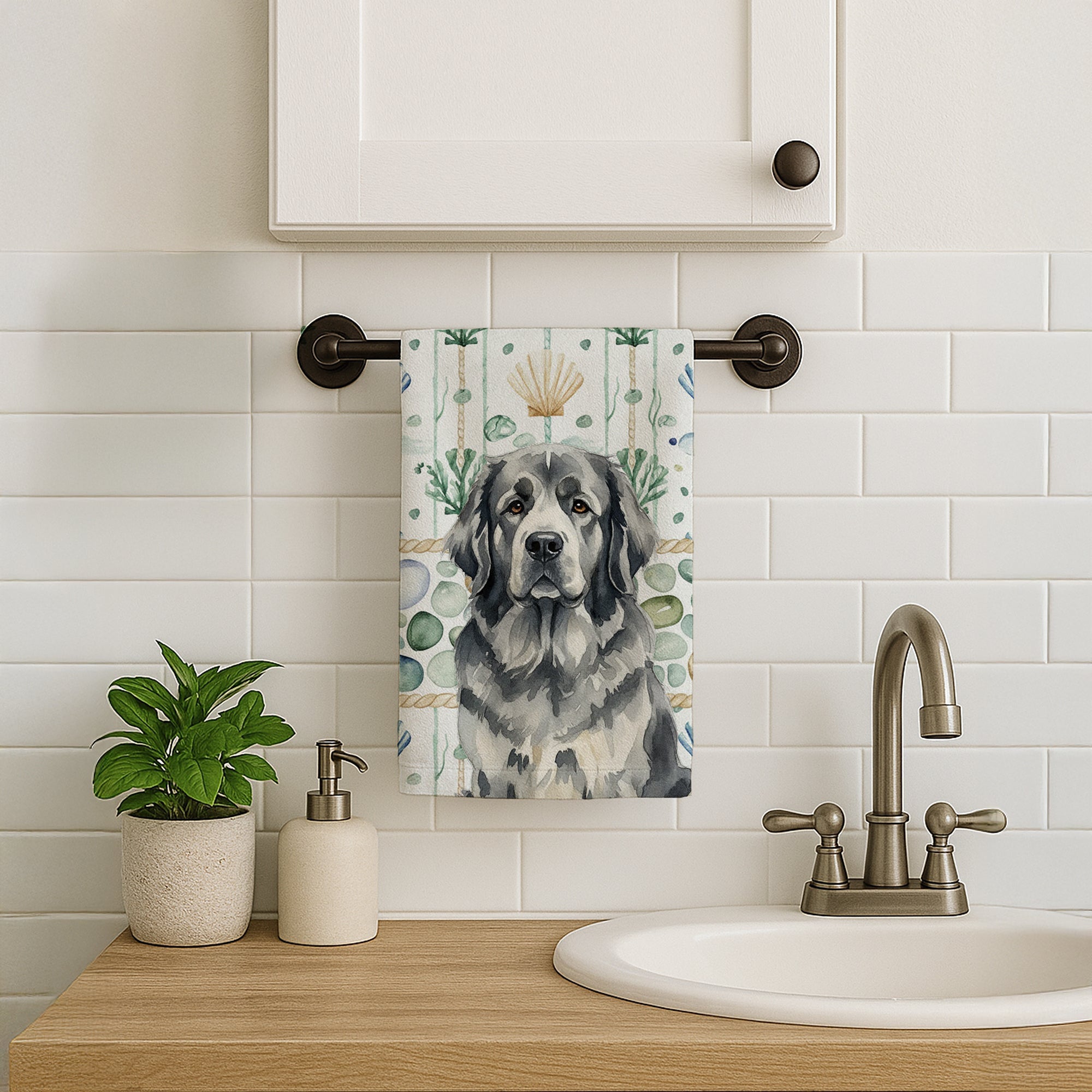 Gray Newfoundland Coastal Sea Glass Kitchen Towel Velour Plush Front and Cotton Loop Back Machine Washable