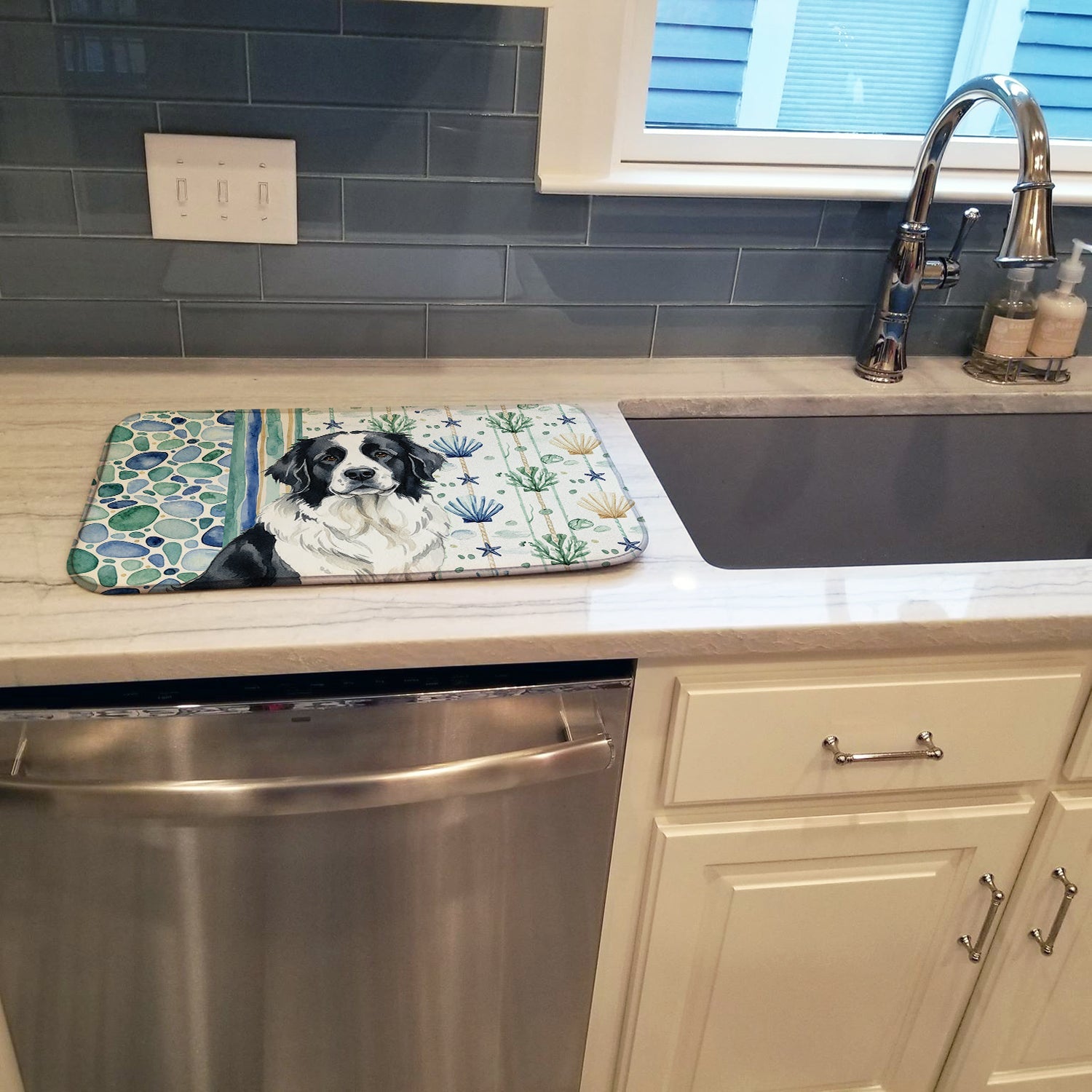 Landseer Newfoundland Coastal Sea Glass Dish Drying Mat Absorbent Dish Drying Mat Pad for Kitchen Counter Dish Drainer Mat for Countertop, 14 x 21", Multicolor