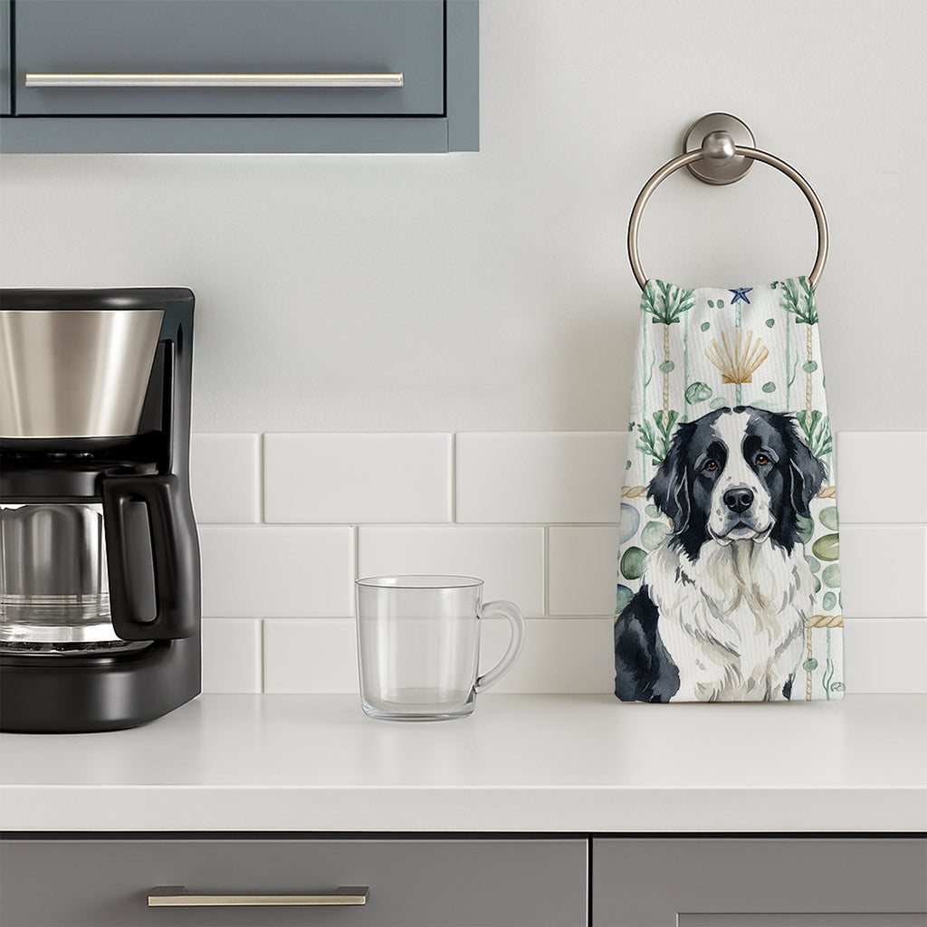 Landseer Newfoundland Coastal Sea Glass Kitchen Towel Velour Plush Front and Cotton Loop Back Machine Washable