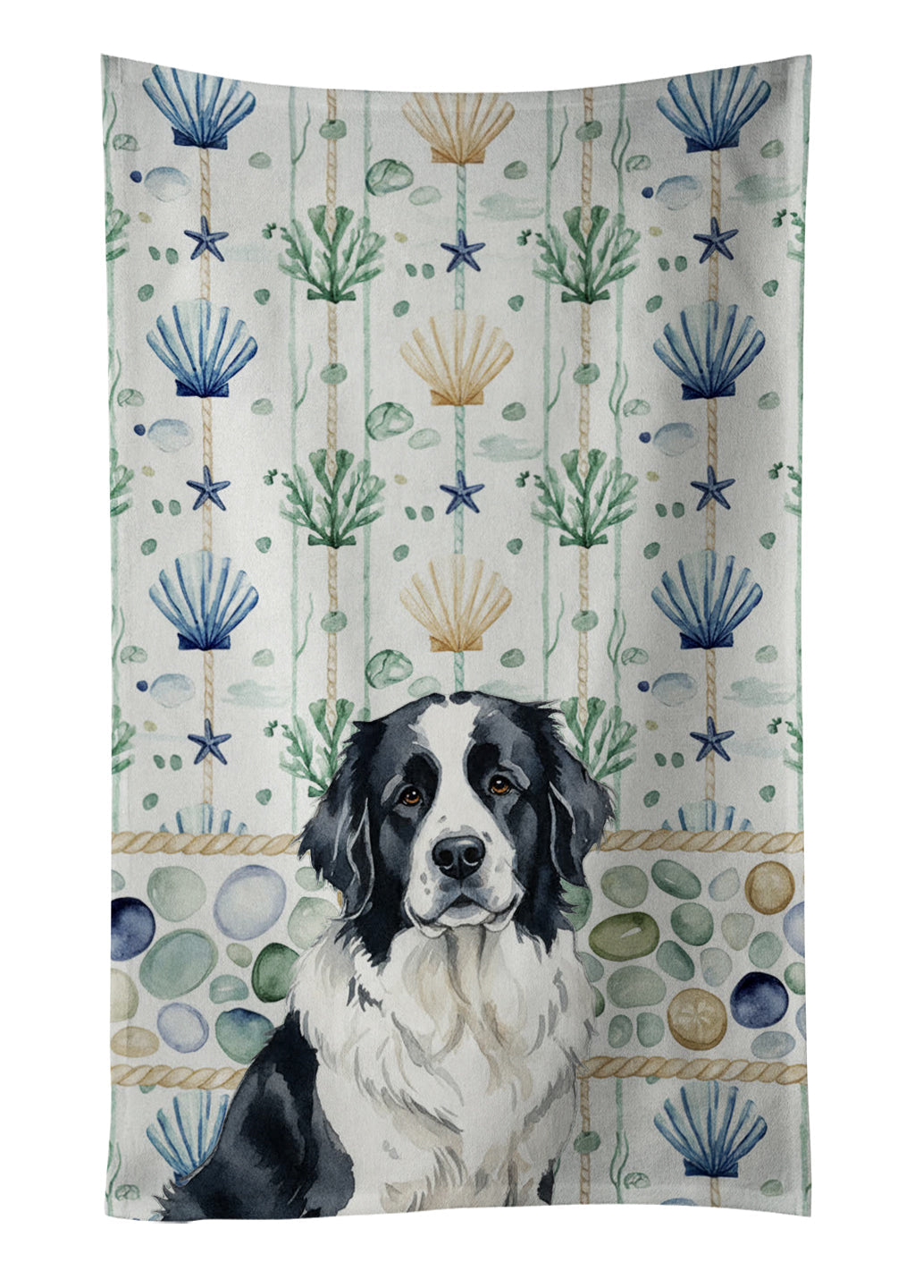 Landseer Newfoundland Coastal Sea Glass Kitchen Towel Velour Plush Front and Cotton Loop Back Machine Washable