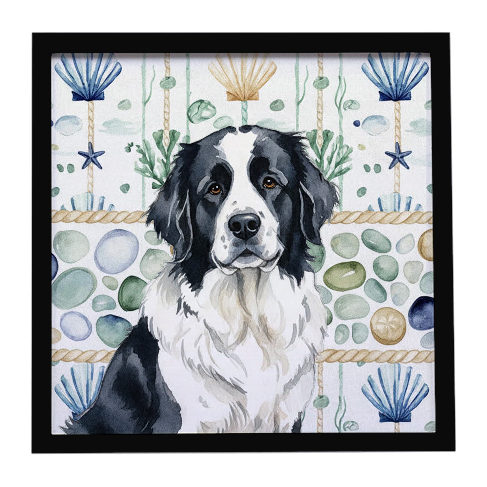 Landseer Newfoundland Coastal Sea Glass Framed Metal Print Bathroom, Kitchen, Office, Home Decor Wall Art Ready to Hang, Square, 8X8