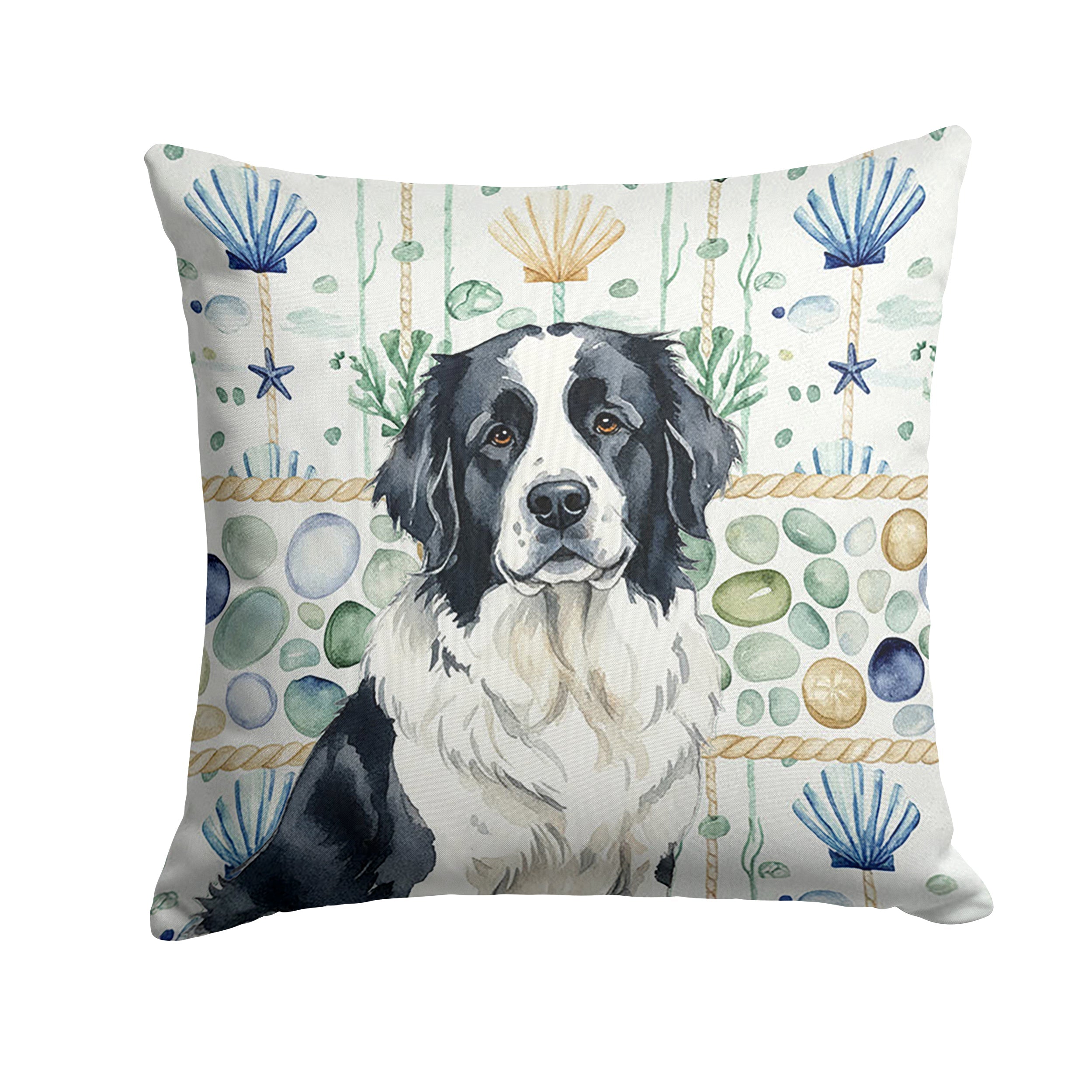 Landseer Newfoundland Coastal Sea Glass Decorative Throw Pillow 14x14 Indoor Outdoor Accent Cushion, Fabric Cover with Insert for Sofa, Bed, Porch & Living Room