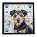 Black and Tan Norfolk Terrier Coastal Sea Glass Framed Metal Print Bathroom, Kitchen, Office, Home Decor Wall Art Ready to Hang, Square, 8X8