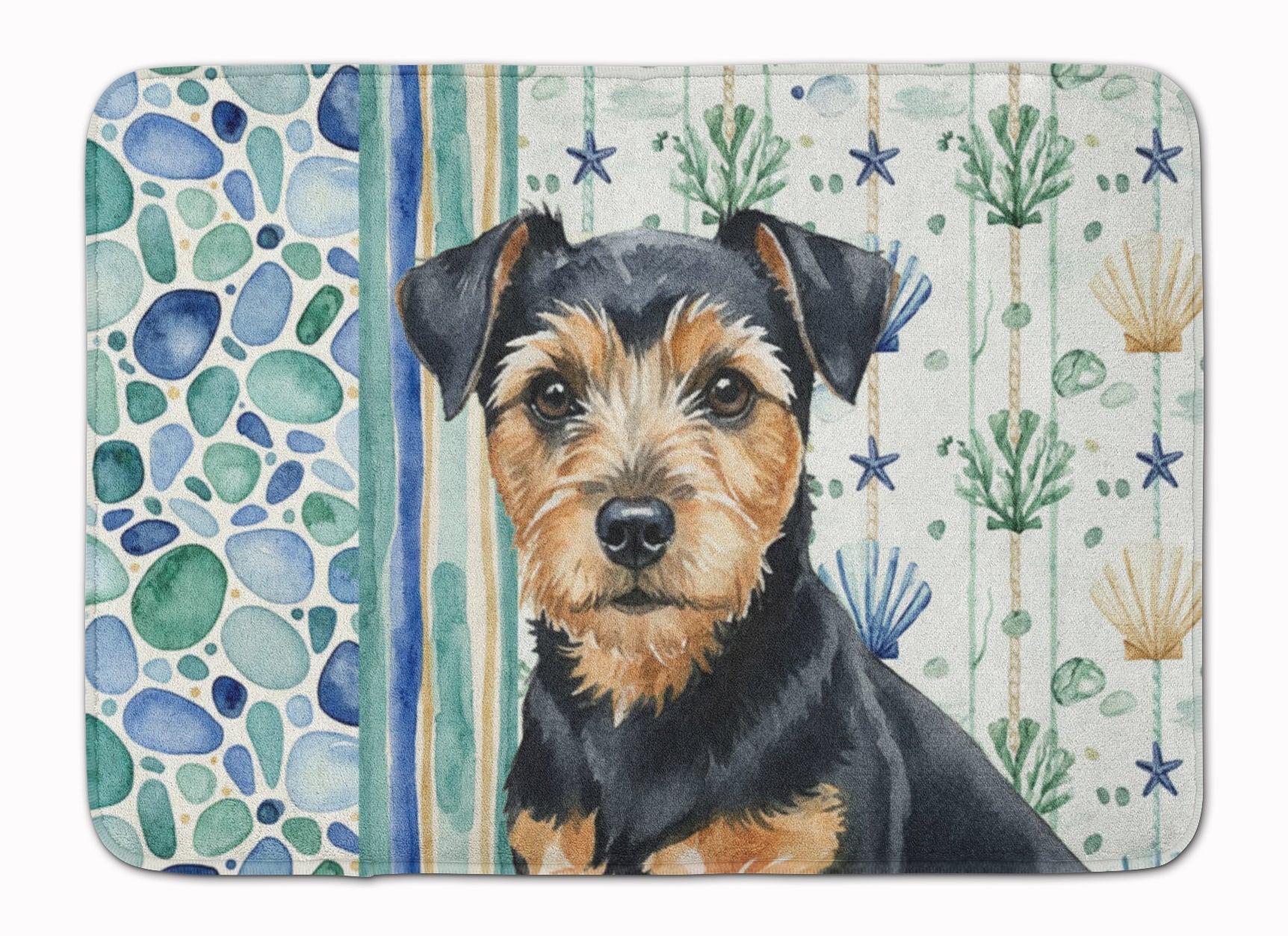 Black and Tan Norfolk Terrier Coastal Sea Glass Memory Foam Kitchen Mat Machine Washable Anti-Fatigue Cushion Comfort Bath or Kitchen Rug