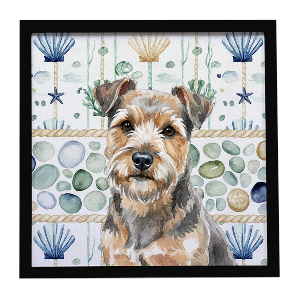 Grizzle and Tan Norfolk Terrier Coastal Sea Glass Framed Metal Print Bathroom, Kitchen, Office, Home Decor Wall Art Ready to Hang, Square, 8X8