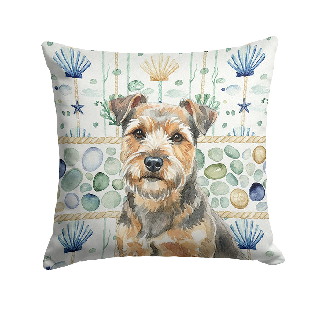 Grizzle and Tan Norfolk Terrier Coastal Sea Glass Decorative Throw Pillow 14x14 Indoor Outdoor Accent Cushion, Fabric Cover with Insert for Sofa, Bed, Porch & Living Room