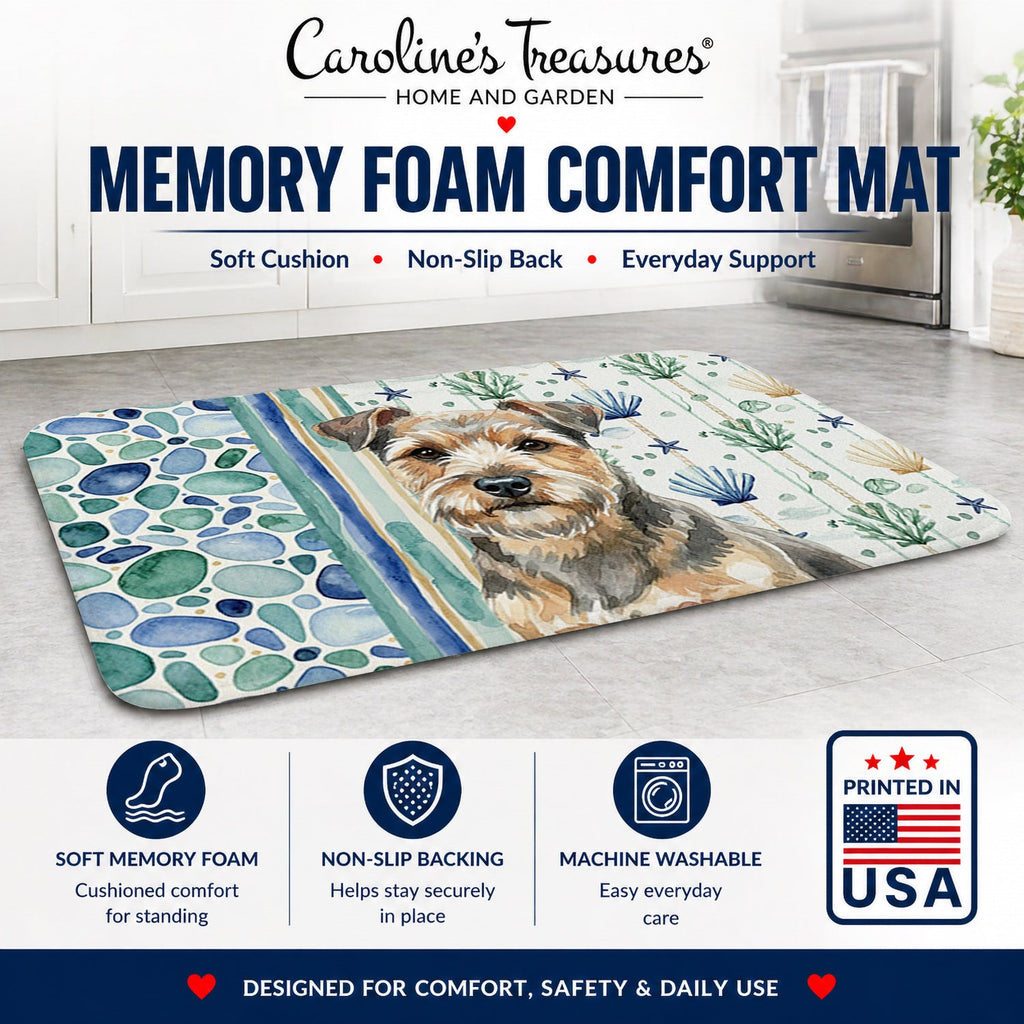 Grizzle and Tan Norfolk Terrier Coastal Sea Glass Memory Foam Kitchen Mat Machine Washable Anti-Fatigue Cushion Comfort Bath or Kitchen Rug
