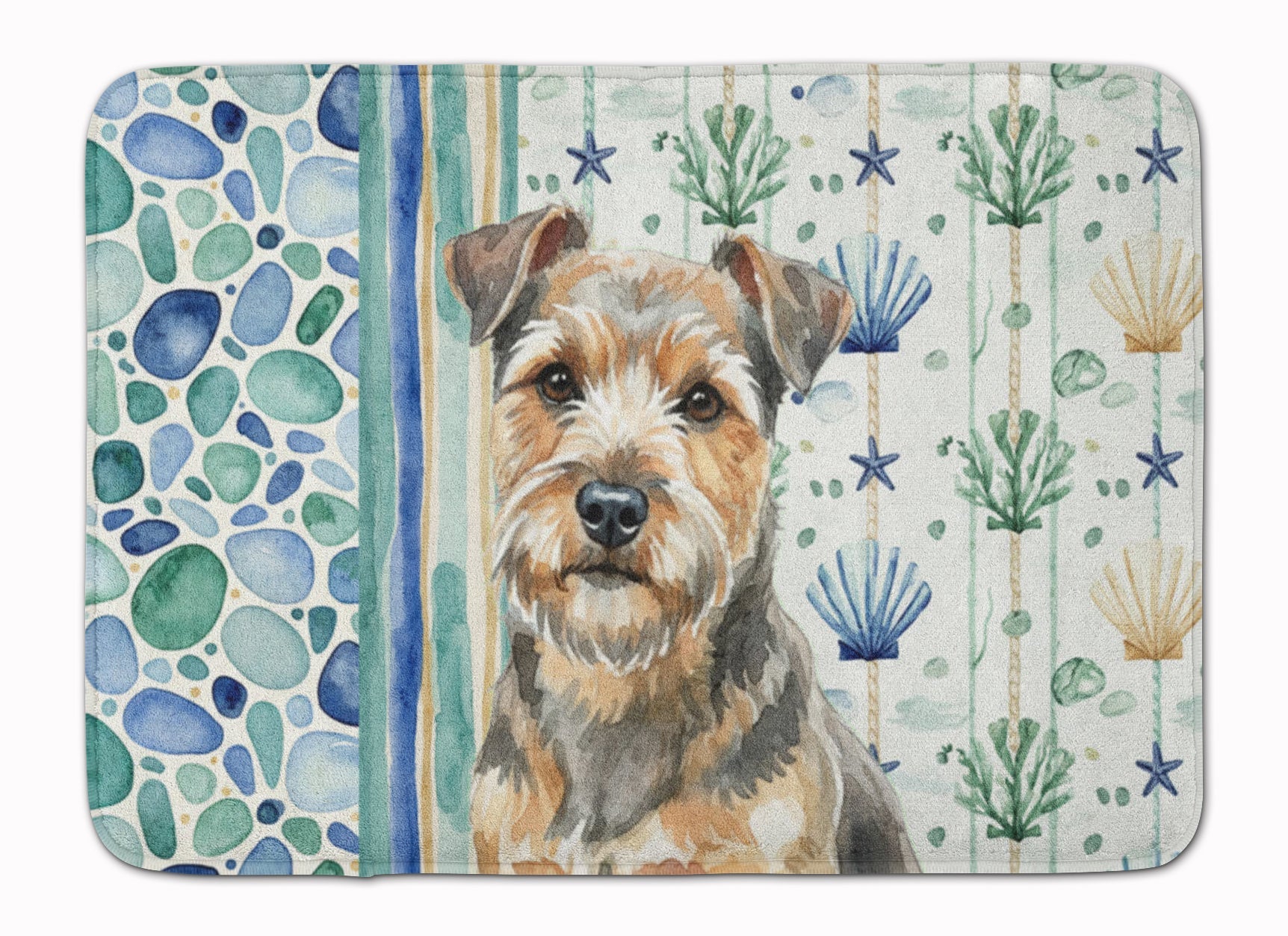 Grizzle and Tan Norfolk Terrier Coastal Sea Glass Memory Foam Kitchen Mat Machine Washable Anti-Fatigue Cushion Comfort Bath or Kitchen Rug