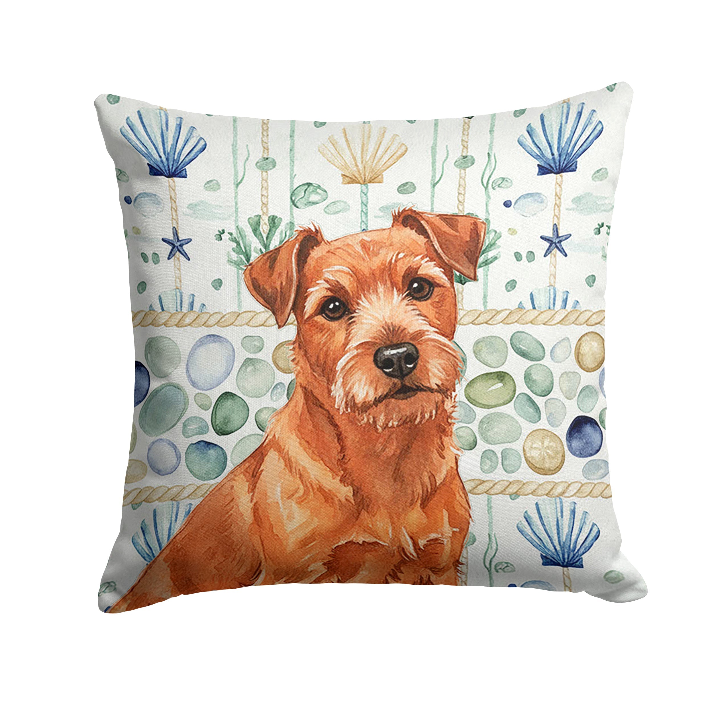 Red Norfolk Terrier Coastal Sea Glass Decorative Throw Pillow 14x14 Indoor Outdoor Accent Cushion, Fabric Cover with Insert for Sofa, Bed, Porch & Living Room