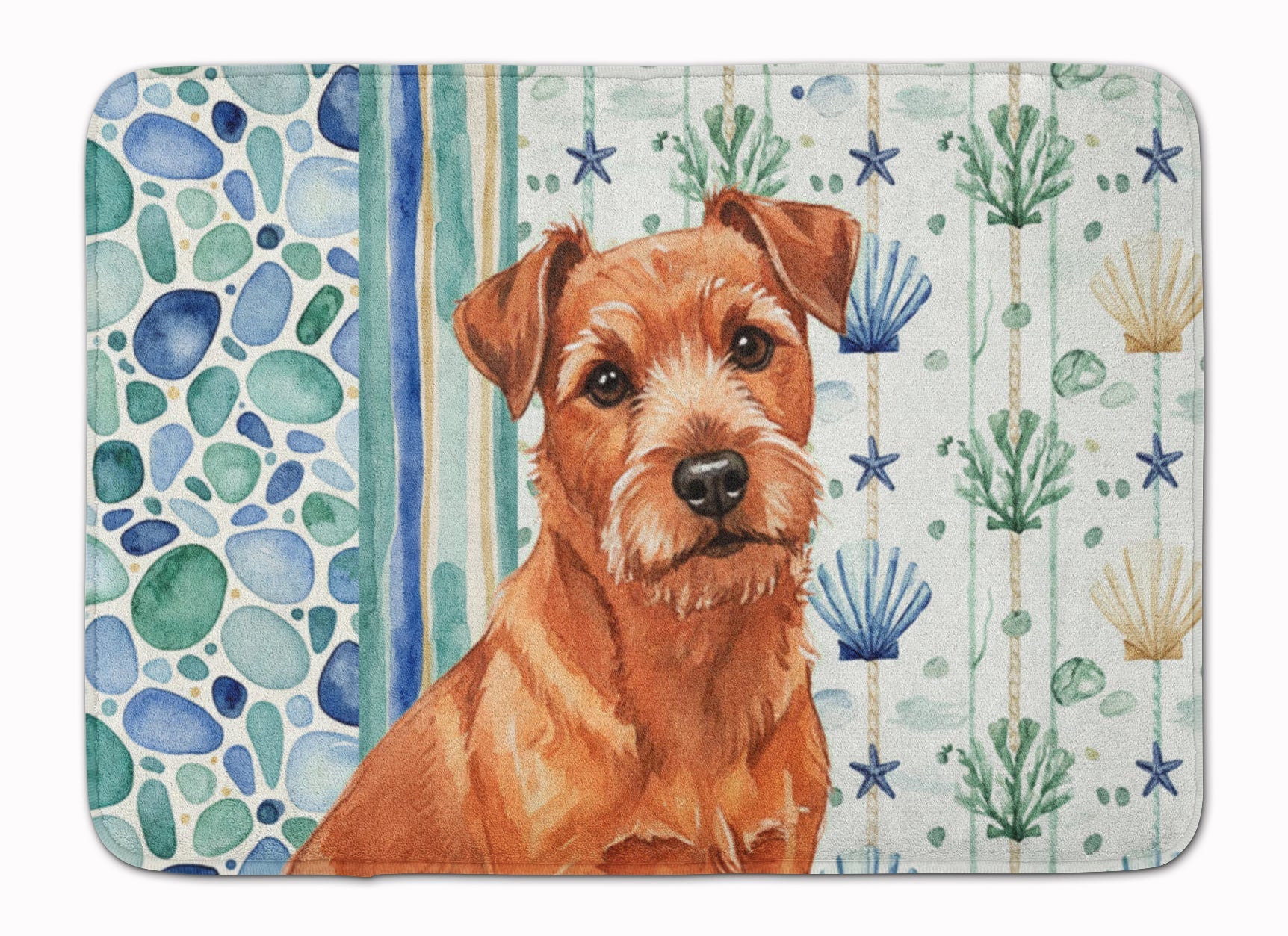 Red Norfolk Terrier Coastal Sea Glass Memory Foam Kitchen Mat Machine Washable Anti-Fatigue Cushion Comfort Bath or Kitchen Rug
