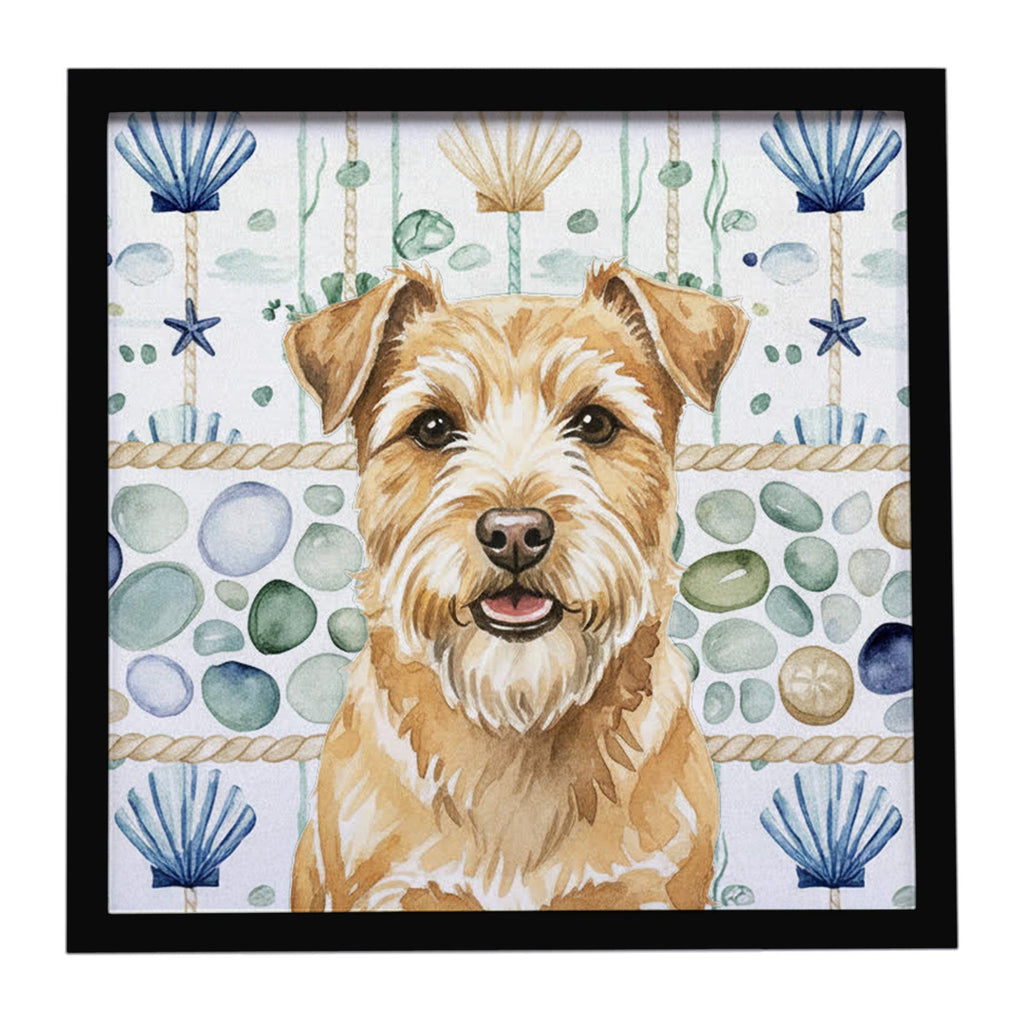 Wheaten Norfolk Terrier Coastal Sea Glass Framed Metal Print Bathroom, Kitchen, Office, Home Decor Wall Art Ready to Hang, Square, 8X8
