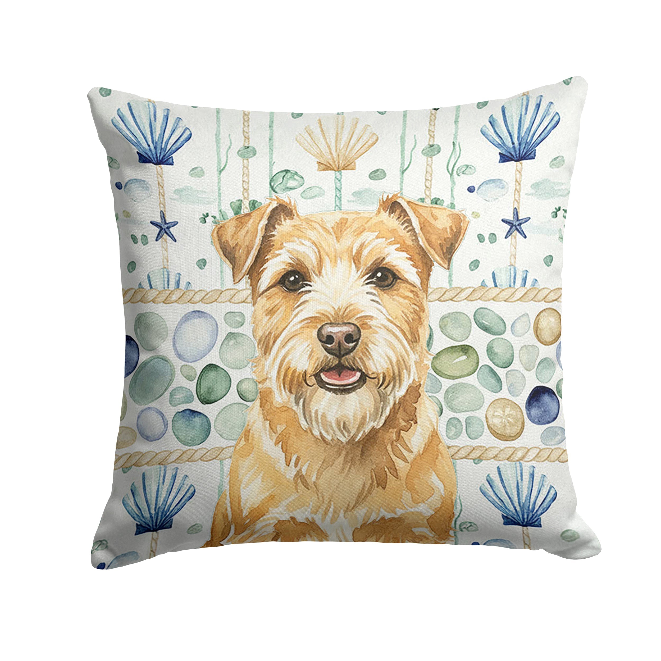 Wheaten Norfolk Terrier Coastal Sea Glass Decorative Throw Pillow 14x14 Indoor Outdoor Accent Cushion, Fabric Cover with Insert for Sofa, Bed, Porch & Living Room