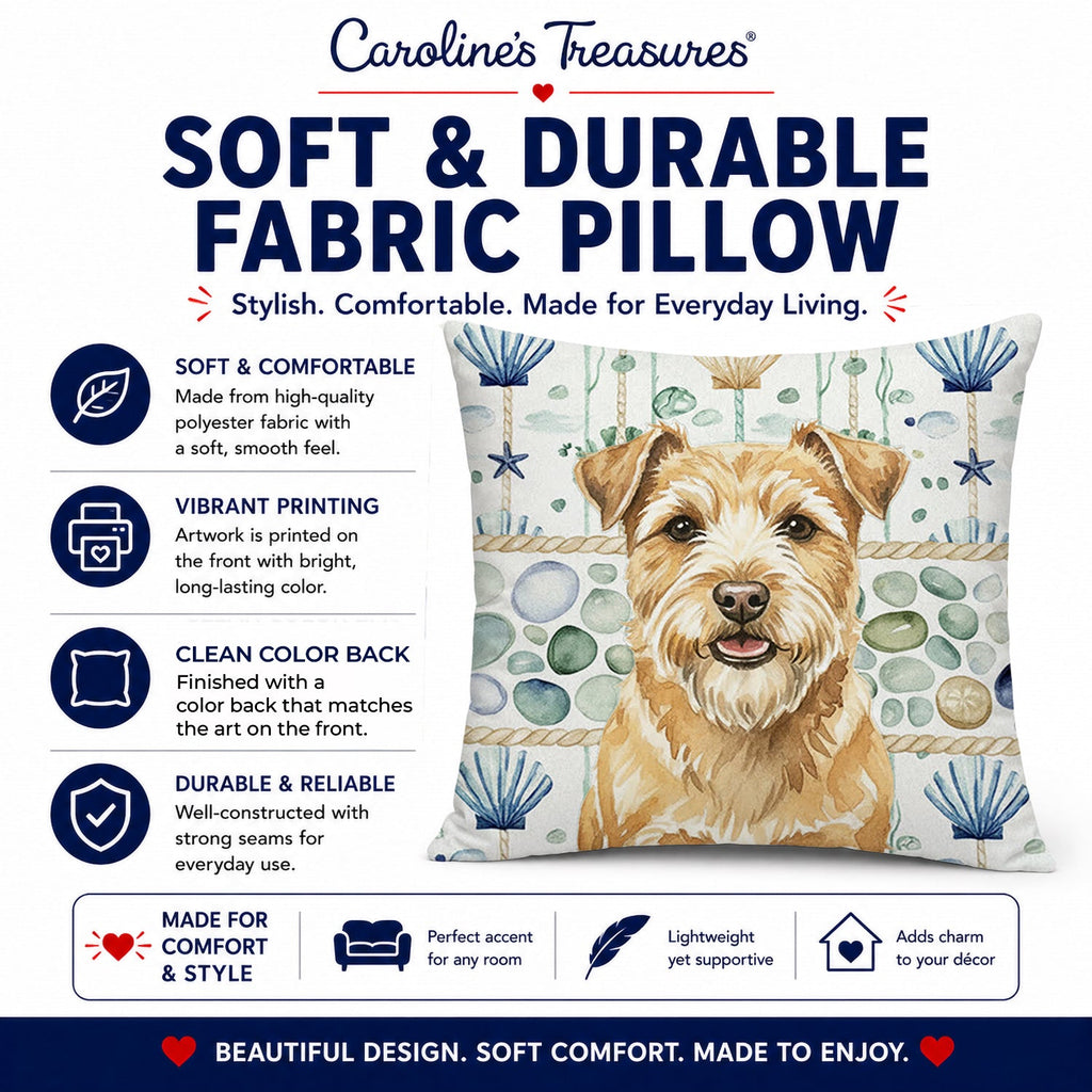 Wheaten Norfolk Terrier Coastal Sea Glass Decorative Throw Pillow 18x18 Indoor Outdoor Accent Cushion, Fabric Cover with Insert for Sofa, Bed, Porch & Living Room