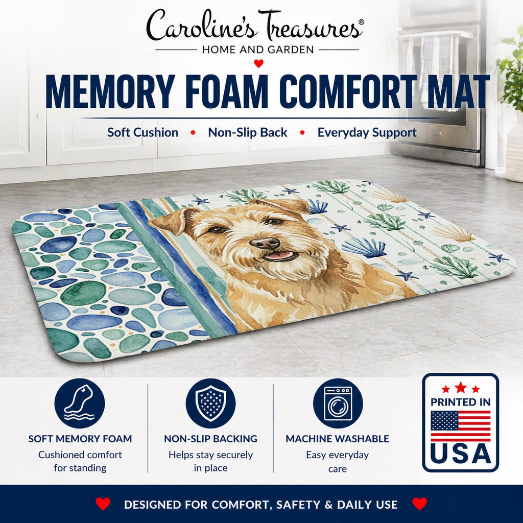 Wheaten Norfolk Terrier Coastal Sea Glass Memory Foam Kitchen Mat Machine Washable Anti-Fatigue Cushion Comfort Bath or Kitchen Rug