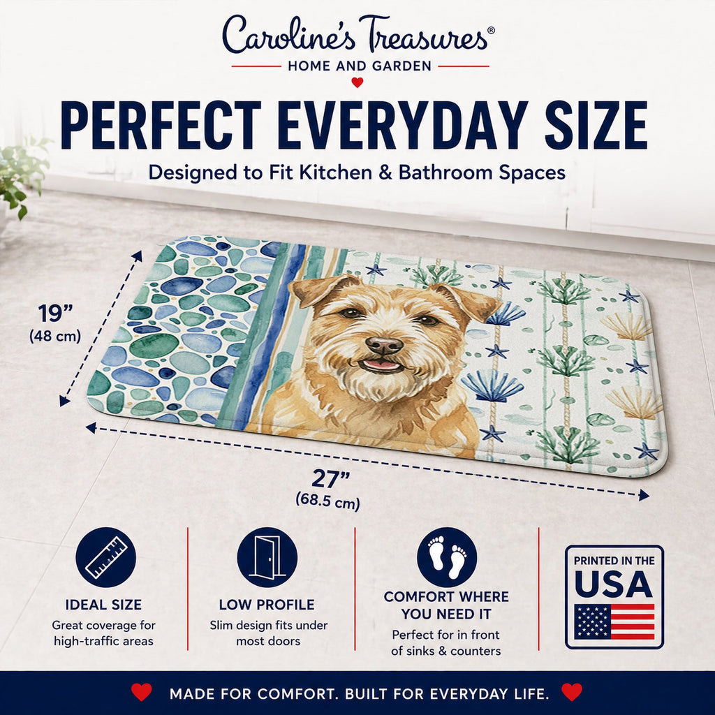 Wheaten Norfolk Terrier Coastal Sea Glass Memory Foam Kitchen Mat Machine Washable Anti-Fatigue Cushion Comfort Bath or Kitchen Rug