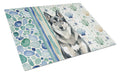 Norwegian Elkhound Coastal Sea Glass Cutting Board Tempered Glass Kitchen Cutting Surface, Heat Resistant Chopping, Non-Slip Feet, Food Prep & Serving