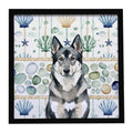 Norwegian Elkhound Coastal Sea Glass Framed Metal Print Bathroom, Kitchen, Office, Home Decor Wall Art Ready to Hang, Square, 8X8