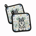 Norwegian Elkhound Coastal Sea Glass Pot Holder Set of 2 Heat Resistant Quilted Hot Pads 7.5 x 7.5 Inch, Insulated Kitchen Trivets for Cooking & Baking