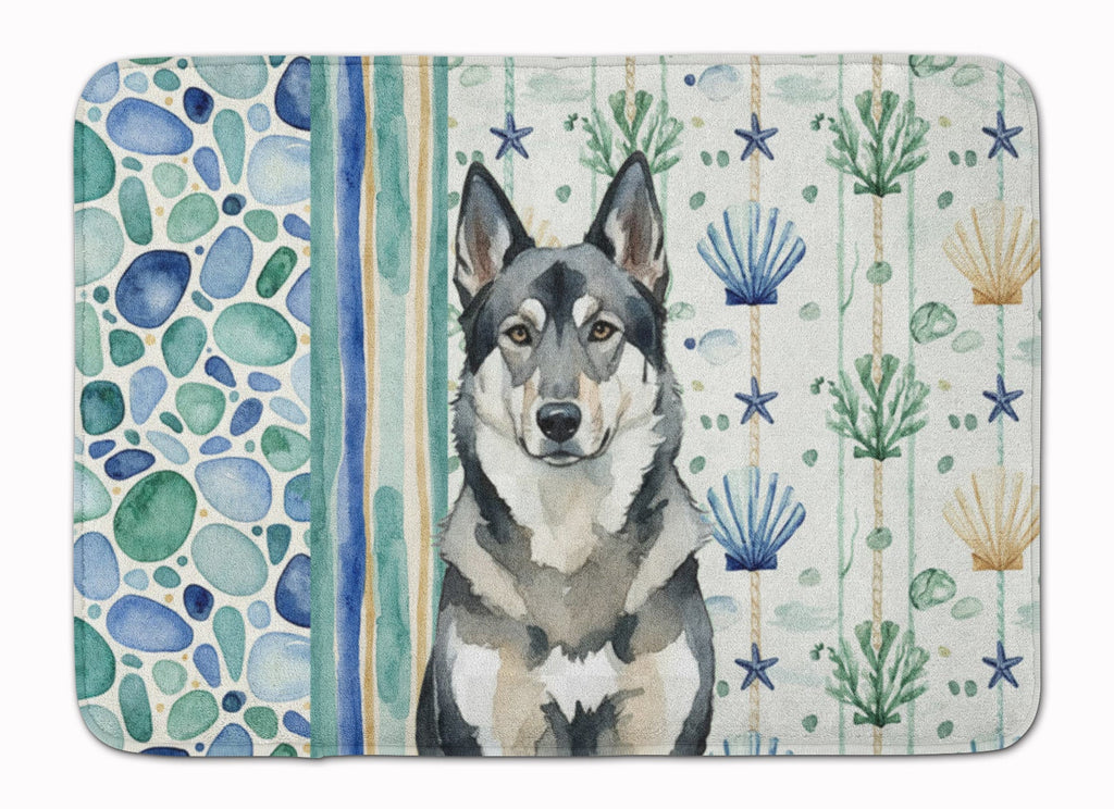 Norwegian Elkhound Coastal Sea Glass Memory Foam Kitchen Mat Machine Washable Anti-Fatigue Cushion Comfort Bath or Kitchen Rug