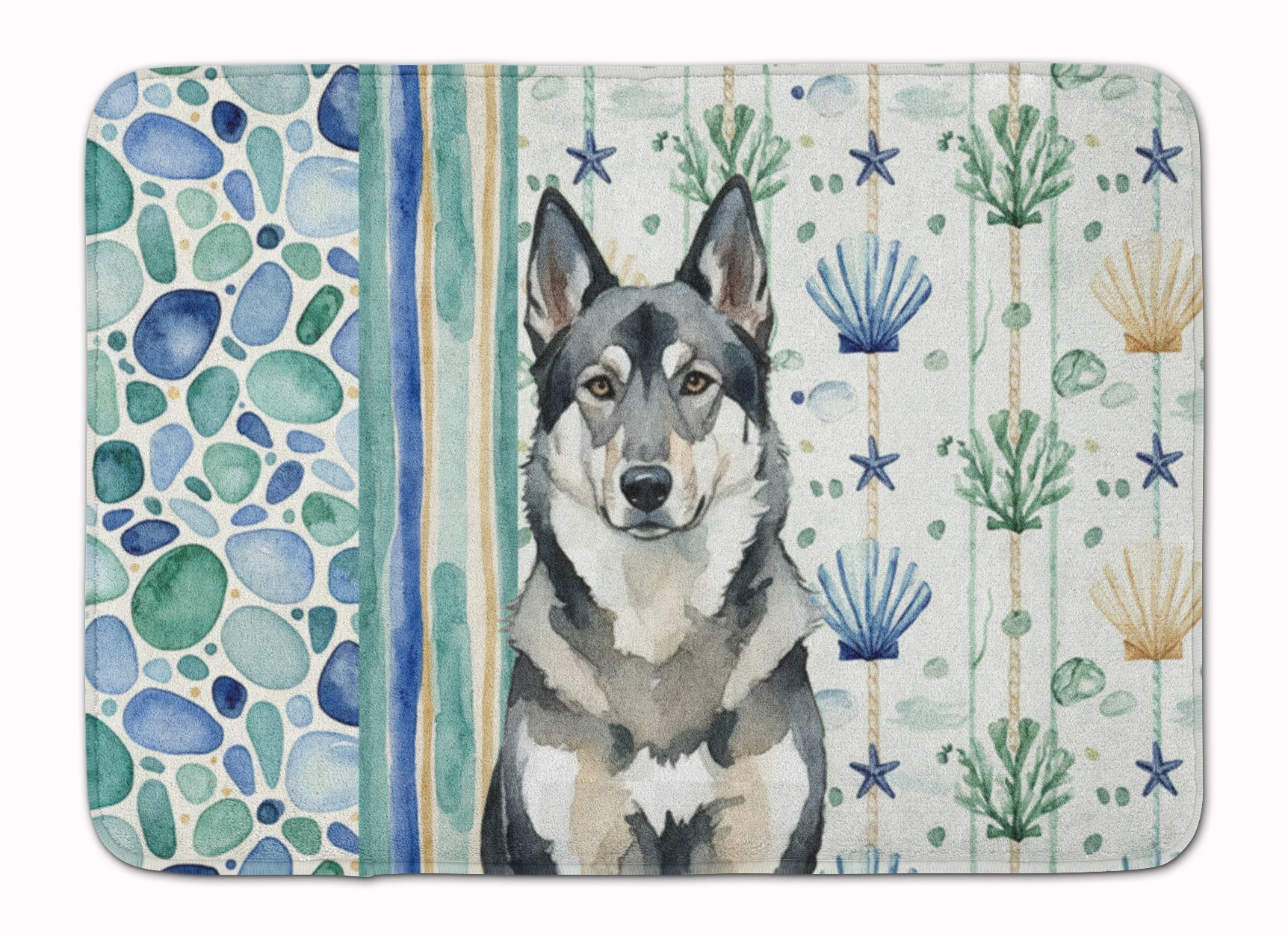 Norwegian Elkhound Coastal Sea Glass Memory Foam Kitchen Mat Machine Washable Anti-Fatigue Cushion Comfort Bath or Kitchen Rug
