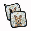 Norwich Terrier Coastal Sea Glass Pot Holder Set of 2 Heat Resistant Quilted Hot Pads 7.5 x 7.5 Inch, Insulated Kitchen Trivets for Cooking & Baking