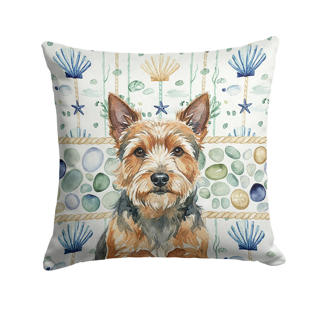Norwich Terrier Coastal Sea Glass Decorative Throw Pillow 14x14 Indoor Outdoor Accent Cushion, Fabric Cover with Insert for Sofa, Bed, Porch & Living Room