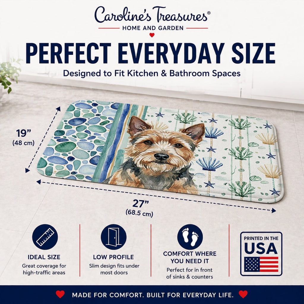 Norwich Terrier Coastal Sea Glass Memory Foam Kitchen Mat Machine Washable Anti-Fatigue Cushion Comfort Bath or Kitchen Rug