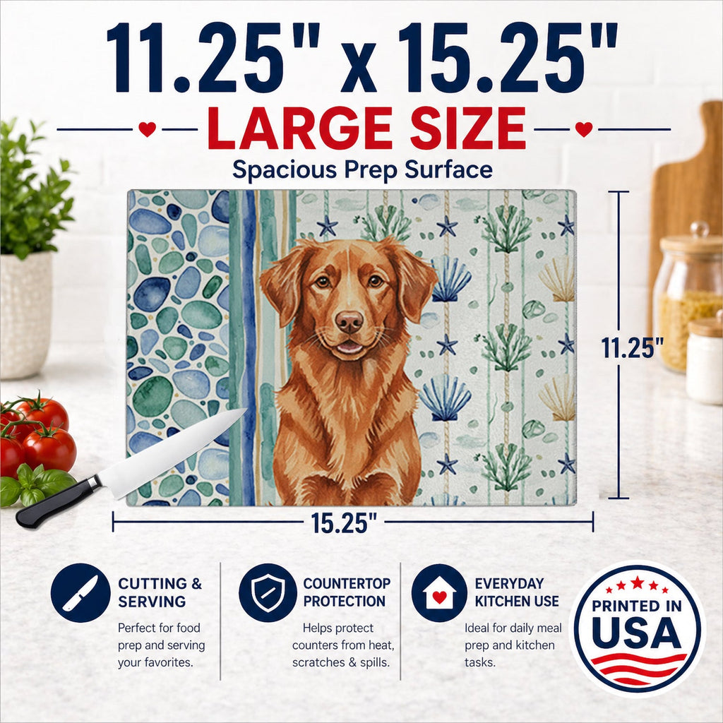 Copper Nova Scotia Duck Tolling Retriever Coastal Sea Glass Cutting Board Tempered Glass Kitchen Cutting Surface, Heat Resistant Chopping, Non-Slip Feet, Food Prep & Serving