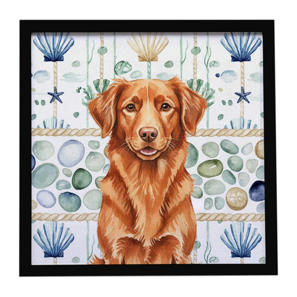 Copper Nova Scotia Duck Tolling Retriever Coastal Sea Glass Framed Metal Print Bathroom, Kitchen, Office, Home Decor Wall Art Ready to Hang, Square, 8X8
