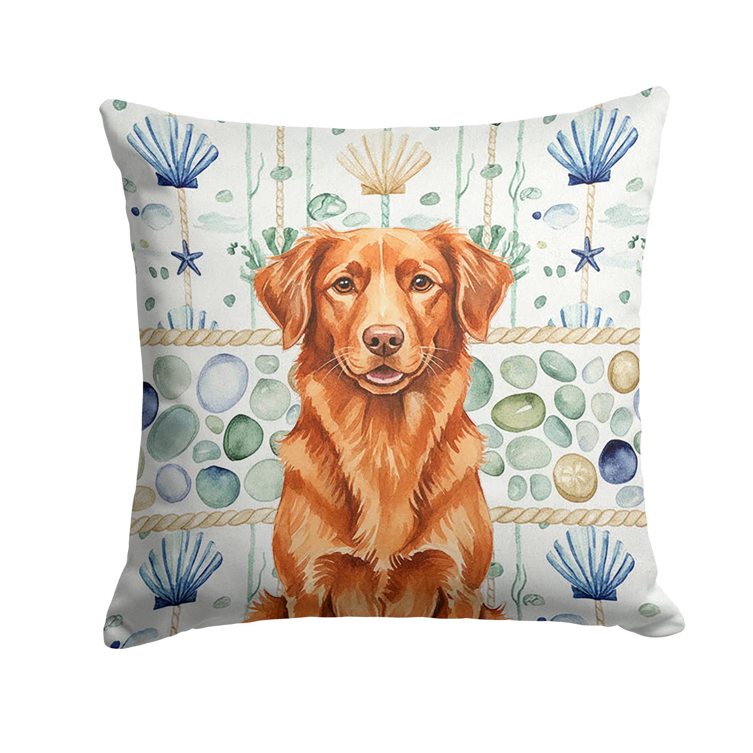 Copper Nova Scotia Duck Tolling Retriever Coastal Sea Glass Decorative Throw Pillow 14x14 Indoor Outdoor Accent Cushion, Fabric Cover with Insert for Sofa, Bed, Porch & Living Room