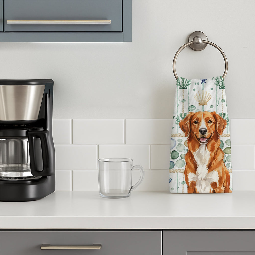 Orange Nova Scotia Duck Tolling Retriever Coastal Sea Glass Kitchen Towel Velour Plush Front and Cotton Loop Back Machine Washable
