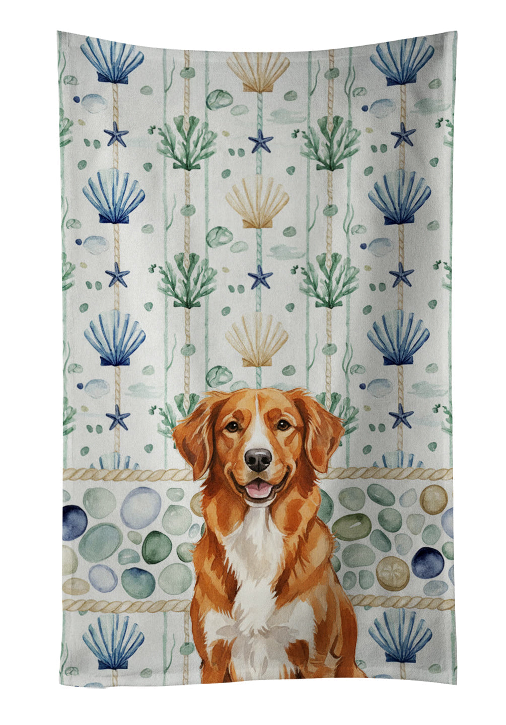 Orange Nova Scotia Duck Tolling Retriever Coastal Sea Glass Kitchen Towel Velour Plush Front and Cotton Loop Back Machine Washable